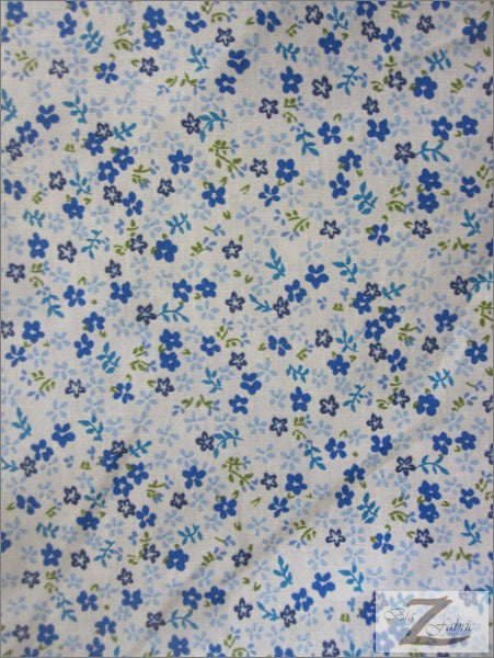 Poly Cotton Printed Fabric Mini Flower / Blue / Sold By The Yard