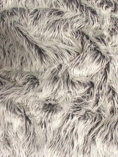 Grey Frost Solid Mongolian Long Pile Faux Fur Fabric / Sold By The Yard