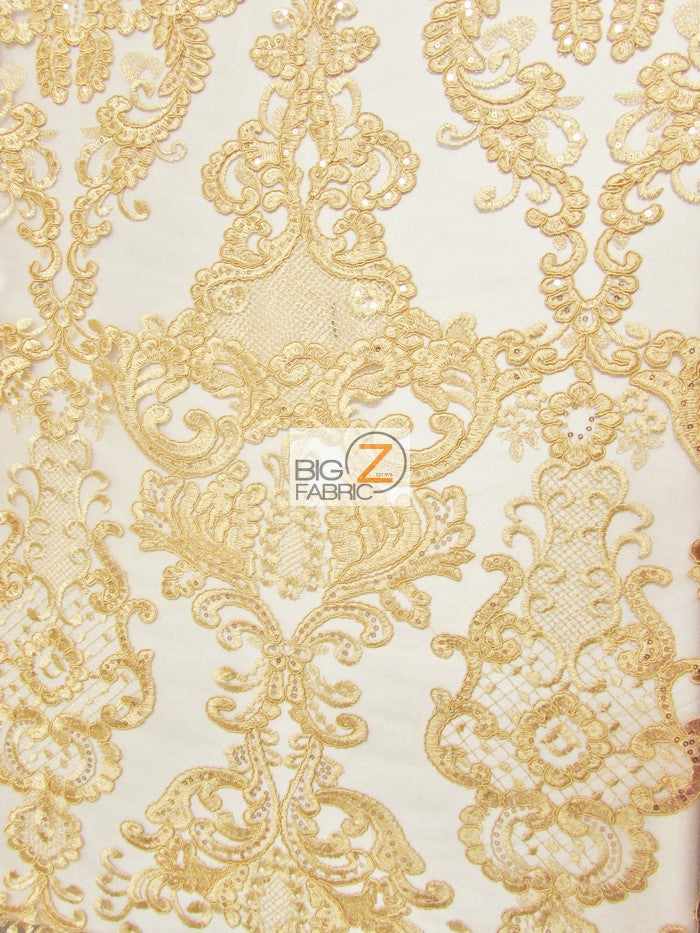 Majesty Kings Lace Sequins Fabric / Gold / Sold By The Yard (SECOND QUALITY GOODS)