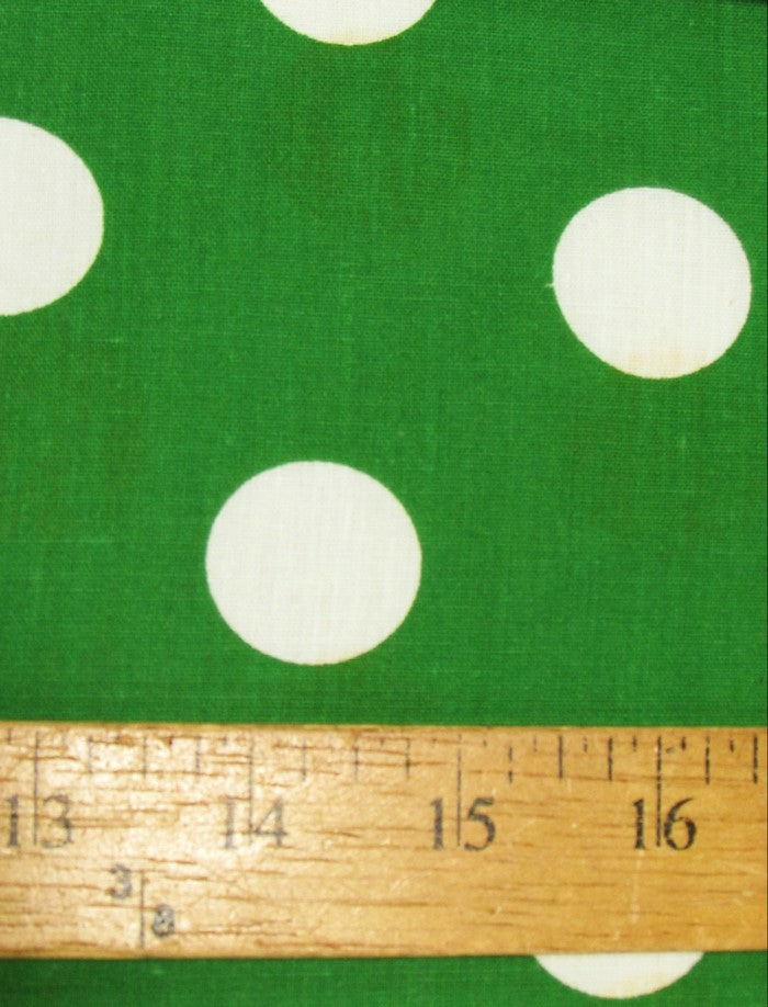 Poly Cotton Printed Fabric Big Polka Dots / Kelly Green/White Dots / Sold By The Yard