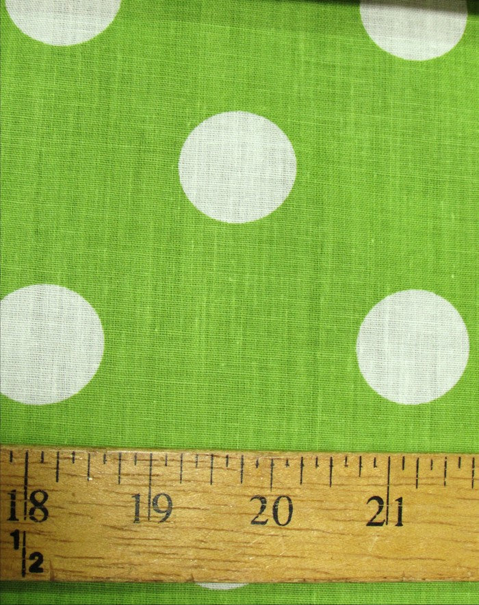 Poly Cotton Printed Fabric Big Polka Dots / Lime Green/White Dots / Sold By The Yard