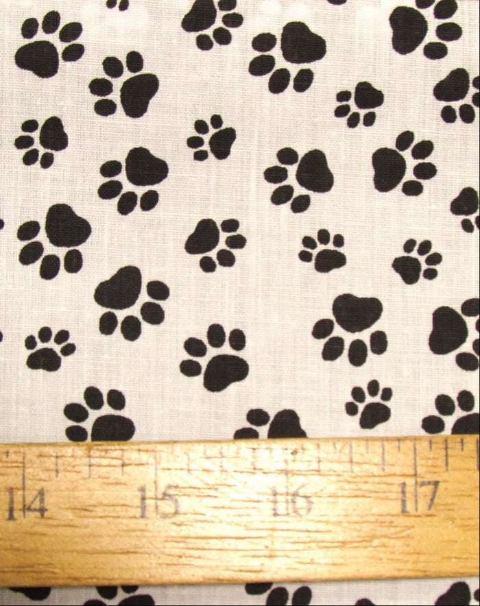 Poly Cotton Printed Fabric Animal Paws / White/Black Paws / Sold By The Yard