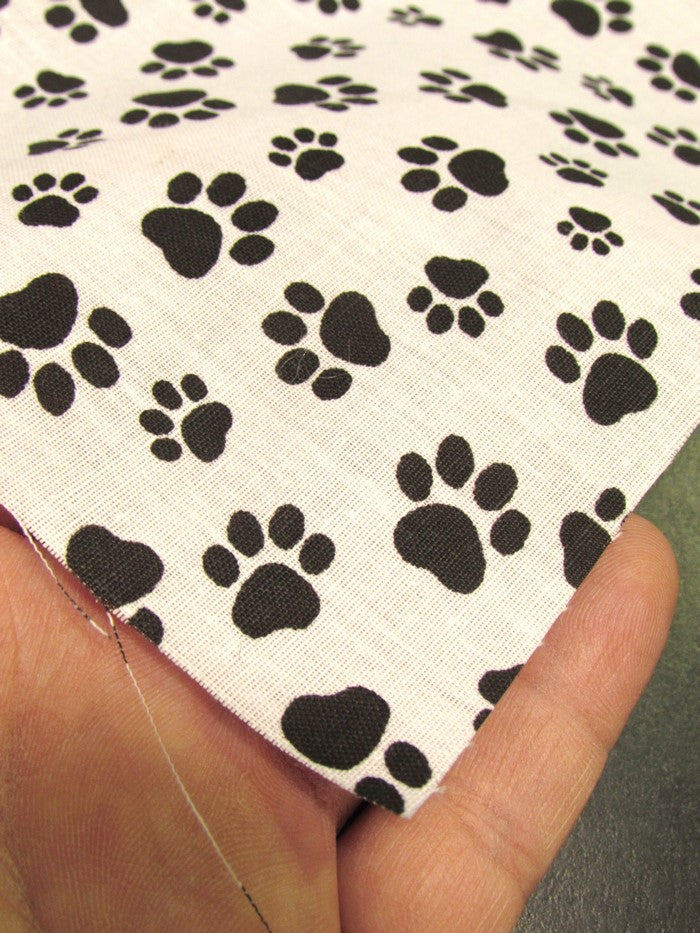 Poly Cotton Printed Fabric Animal Paws / White/Black Paws / Sold By The Yard - 0