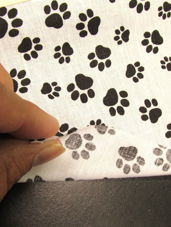 Poly Cotton Printed Fabric Animal Paws / White/Black Paws / Sold By The Yard