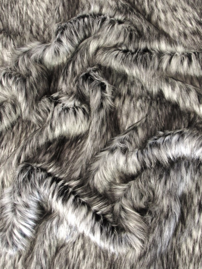 Black/Gray Siberian Husky Animal Faux Fur Fabric / Sold By The Yard