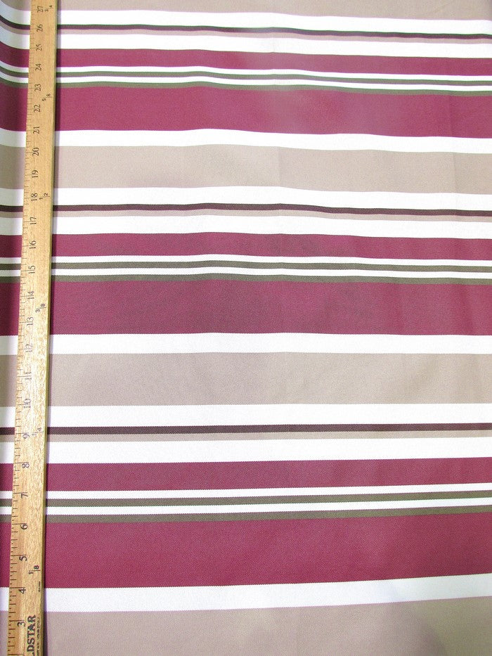 Oxford Stripe Outdoor Canvas Waterproof Fabric / Burgundy / Sold By The Yard