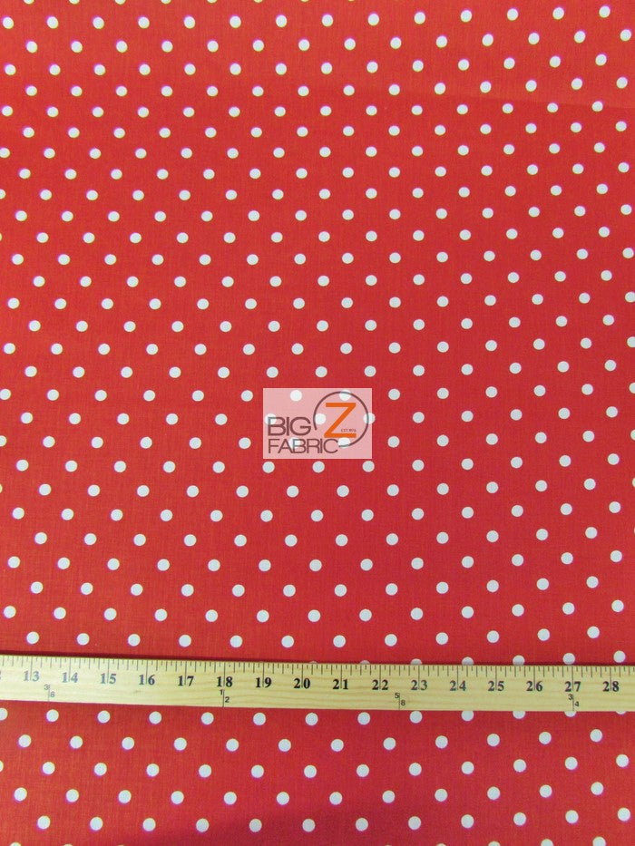 Poly Cotton Printed Fabric Small Polka Dots / Red/White Dots / Sold By The Yard