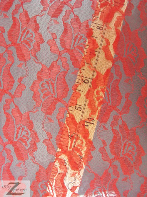 Rose/Flower Lace Fabric / Red / Sold By The Yard