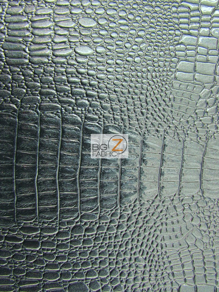 Charcoal Vinyl Embossed Shiny Amazon Crocodile Fabric / Sold By The Yard