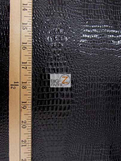Charcoal Vinyl Embossed Shiny Amazon Crocodile Fabric / Sold By The Yard