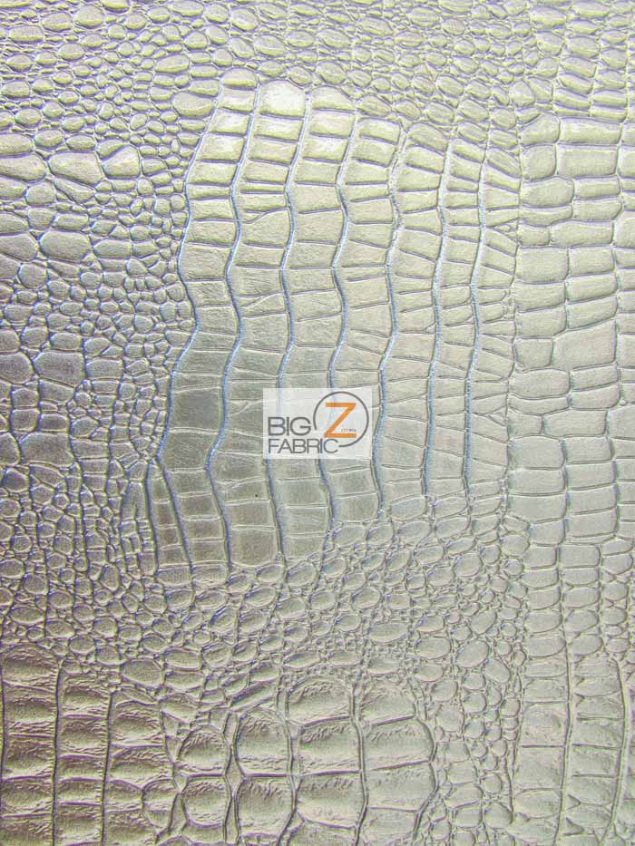 Vinyl Faux Fake Leather Pleather Embossed Shiny Amazon Crocodile Fabric / Silver / By The Roll - 30 Yards