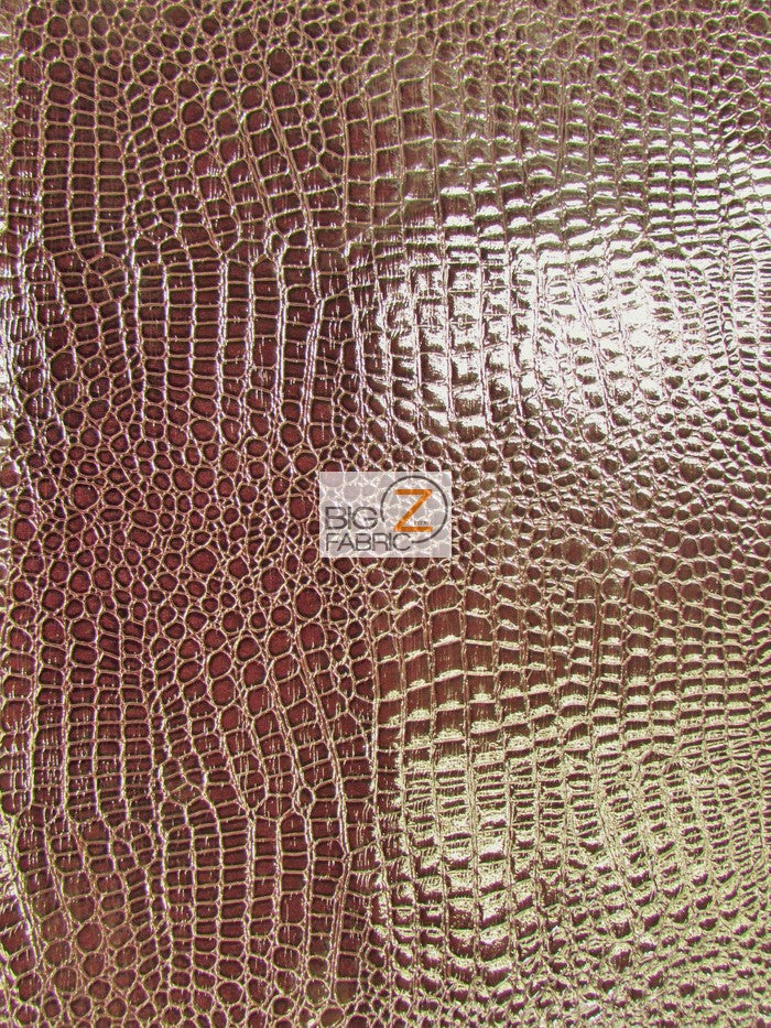 Vinyl Faux Fake Leather Pleather Embossed Shiny Alligator Fabric / Burgundy / By The Roll - 30 Yards