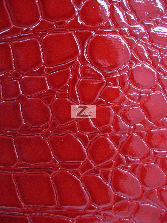 Red Vinyl Embossed Shiny Alligator Fabric / Sold By The Yard - 0