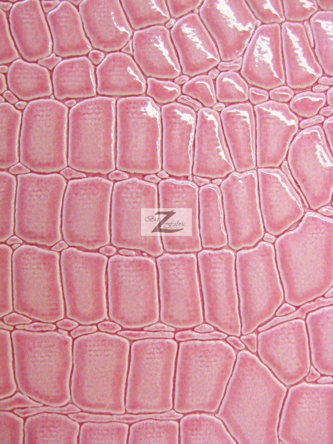Pink Vinyl Embossed Shiny Alligator Fabric / Sold By The Yard - 0