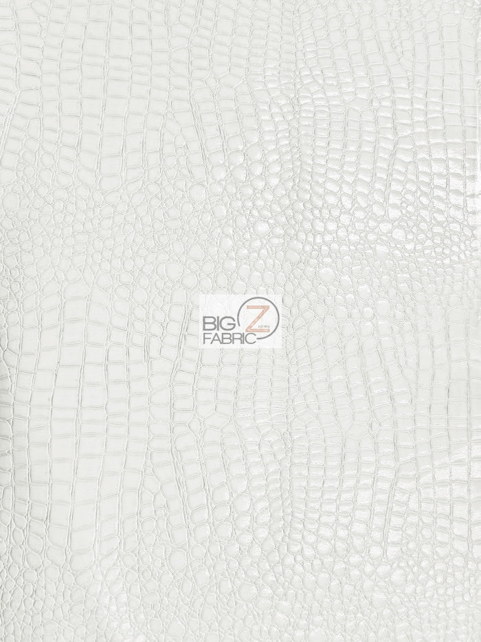 White Vinyl Embossed Shiny Alligator Fabric / Sold By The Yard