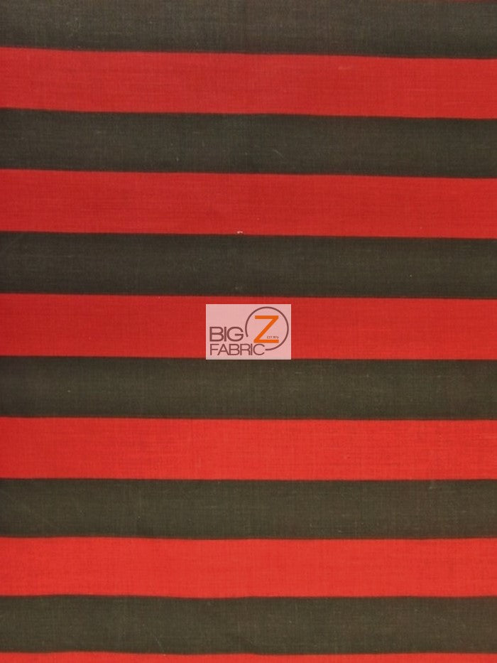 Poly Cotton 1 Inch Stripe Fabric  / Black/Red / Sold By The Yard