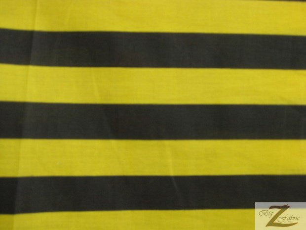 Poly Cotton 1 Inch Stripe Fabric  / Black/Yellow / Sold By The Yard
