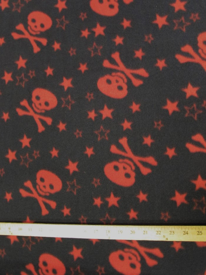 Fleece Printed Fabric Skull Bones / Black/Red Stars & Skulls / Sold By The Yard