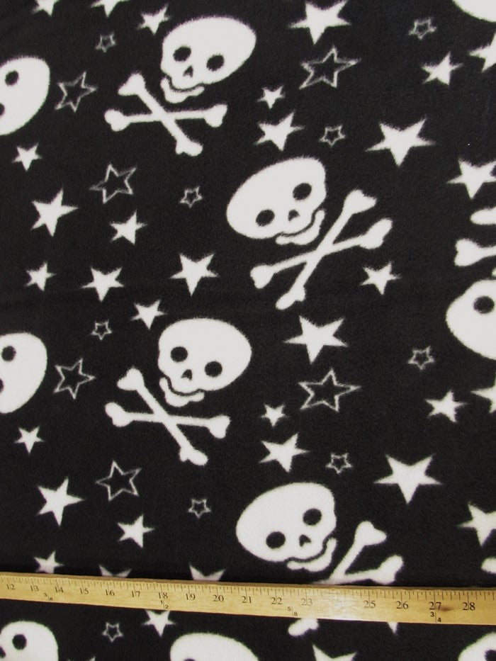 Fleece Printed Fabric Skull Bones / Black/White Stars & Skulls / Sold By The Yard