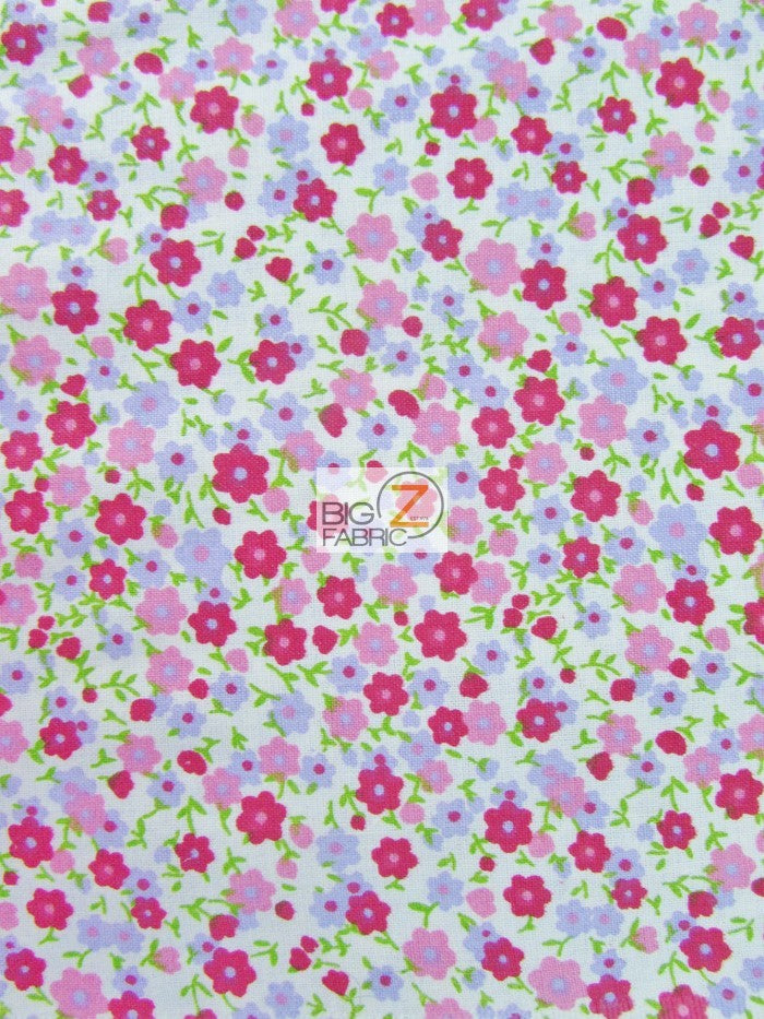 Small Plain Flower Print Flannel Fabric / Red / Sold By The Yard
