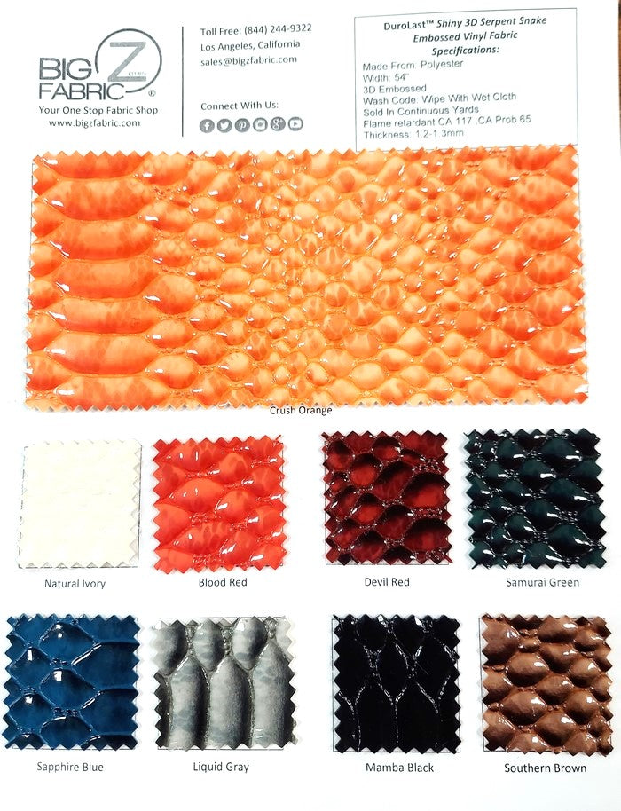 COLOR CARD Shiny 3D Serpent Snake Embossed Vinyl Fabric