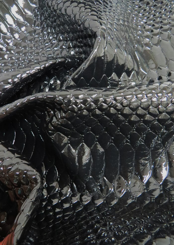 Mamba Black Shiny 3D Serpent Snake Embossed Vinyl Fabric / Sold by the Yard