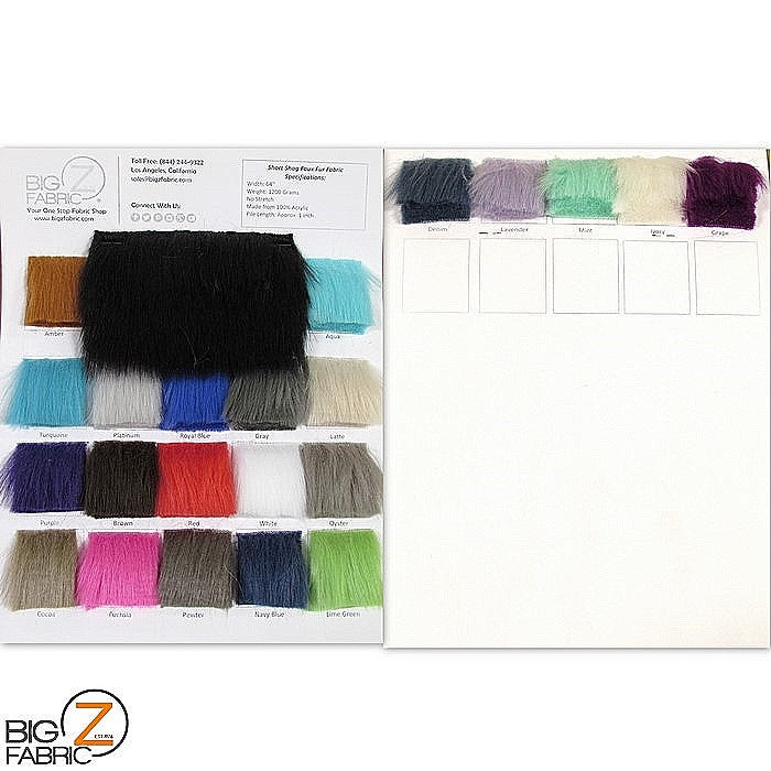 Ecoshag Short Shag Faux Fur Fabric - Big Z Color Card