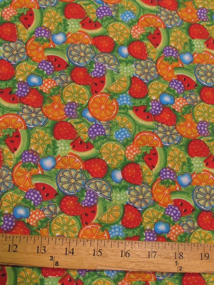 Poly Cotton Printed Fabric Fruit Mix / Multi-Color / Sold By The Yard