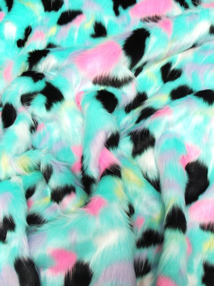 Rainbow Tribal Multi Color Costume Coat Faux Fur Fabric / Sold By The Yard