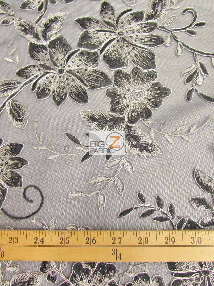 2 Tone Metallic Carnation Floral Sequins Fabric / Red/White / Sold By The Yard