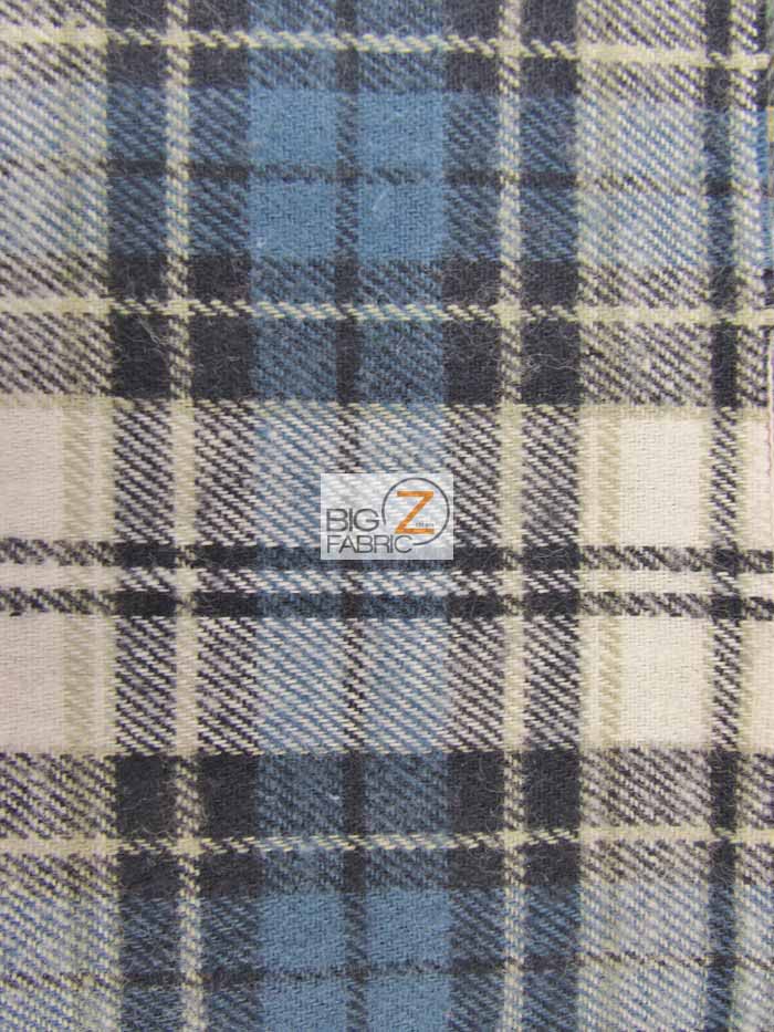 Tartan Plaid Uniform Apparel Flannel Fabric / Blue/White/Olive / 30 Yard Roll