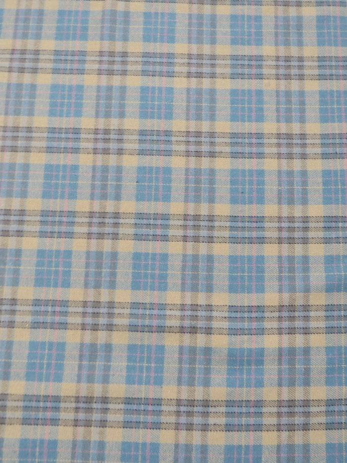Tartan Plaid Uniform Apparel Flannel Fabric / Aqua/Khaki