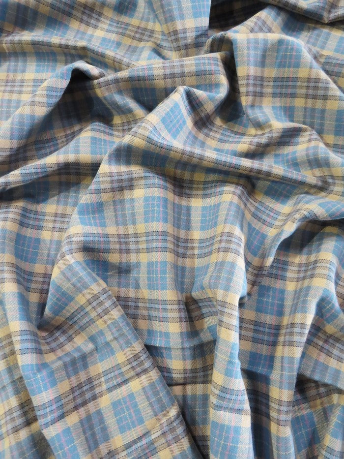 Tartan Plaid Uniform Apparel Flannel Fabric / Aqua/Khaki - 0