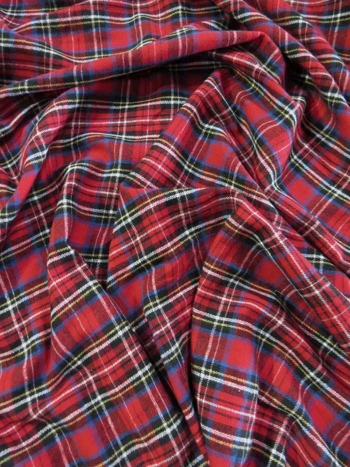 Tartan Plaid Uniform Apparel Flannel Fabric / Red/Multi-Color / Sold By The Yard