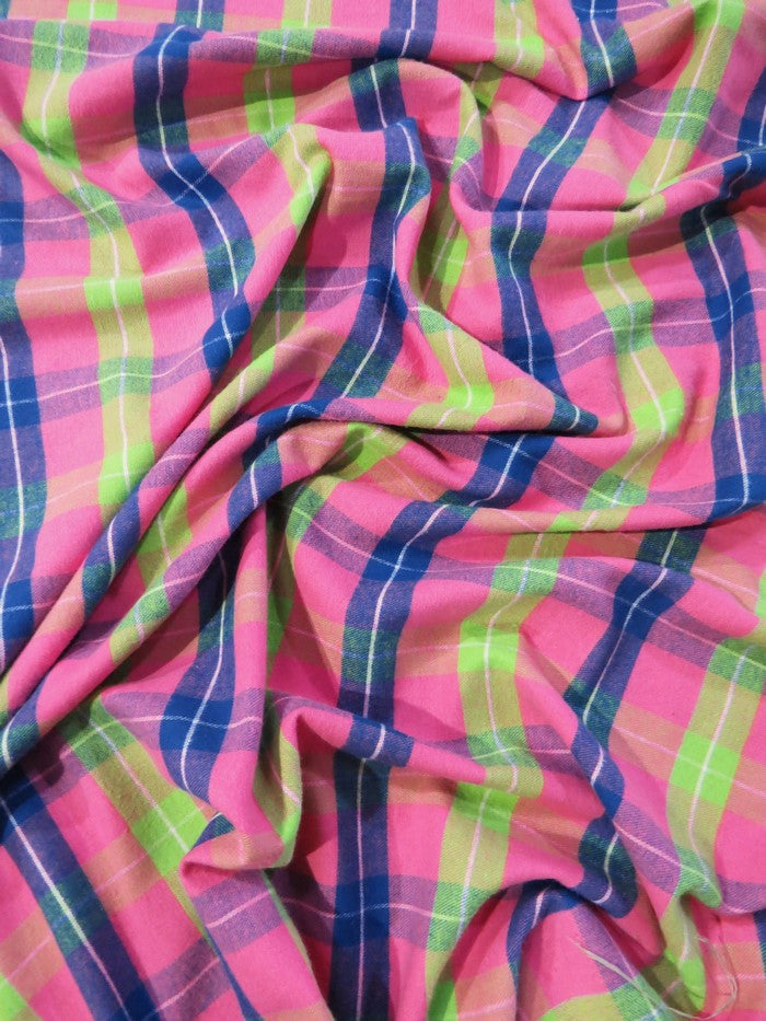Tartan Plaid Uniform Apparel Flannel Fabric / Multi-Color Pink / Sold By The Yard - 0