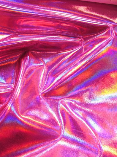 Ultra Holographic Glossy Patent Spandex Vinyl Fabric / Fuchsia / Sold By The Yard