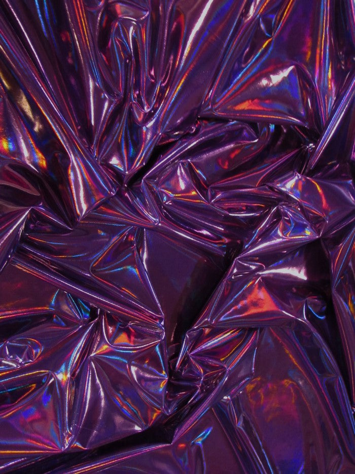 Ultra Holographic Glossy Patent Spandex Vinyl Fabric / Purple / Sold By The Yard