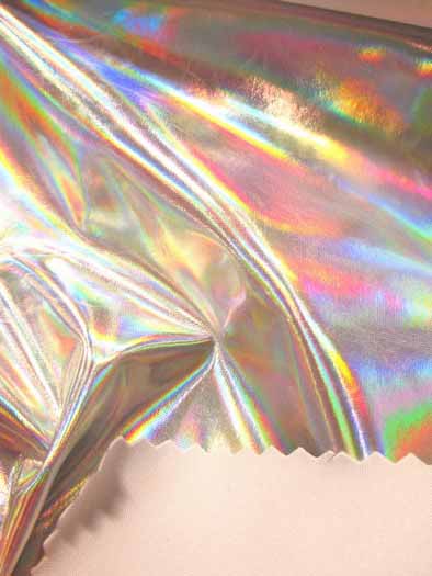 Ultra Holographic Glossy Patent Spandex Vinyl Fabric / Red / Sold By The Yard
