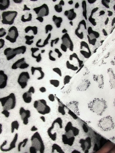 White/Grey Velboa Leopard Animal Short Pile Fabric / Sold By The Yard