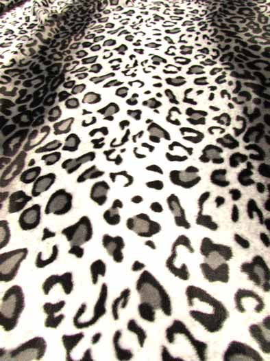 White/Grey Velboa Leopard Animal Short Pile Fabric / Sold By The Yard