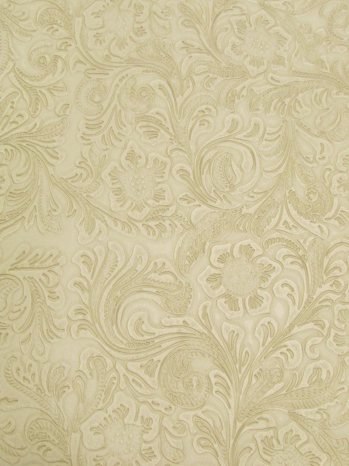 Classic White Vintage Western Floral Pu Leather Fabric / Sold By The Yard