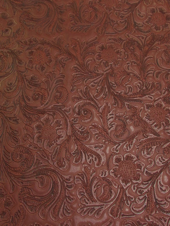 Vintage Western Floral Pu Leather Fabric / Copper / By The Roll - 30 Yards
