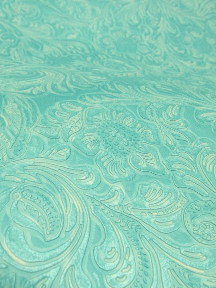 Turquoise Vintage Western Floral Pu Leather Fabric / Sold By The Yard