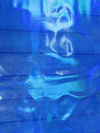 Viper Snake Holographic Embossed PVC Vinyl Fabric / Royal Blue / Sold By The Yard