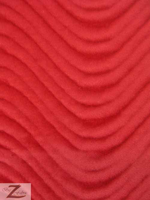 Wavy Swirl Flocking Velvet Upholstery Fabric / Red / Sold By The Yard