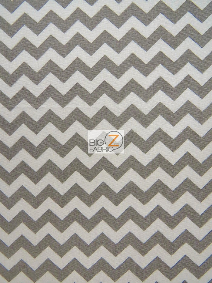 Poly Cotton Fabric .4" Zig Zag Chevron / Gray/White / Sold By The Yard