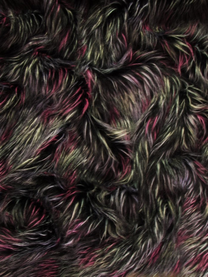 Multi #3 Fireworks Shaggy Long Pile Faux Fur Fabric / Sold By The Yard