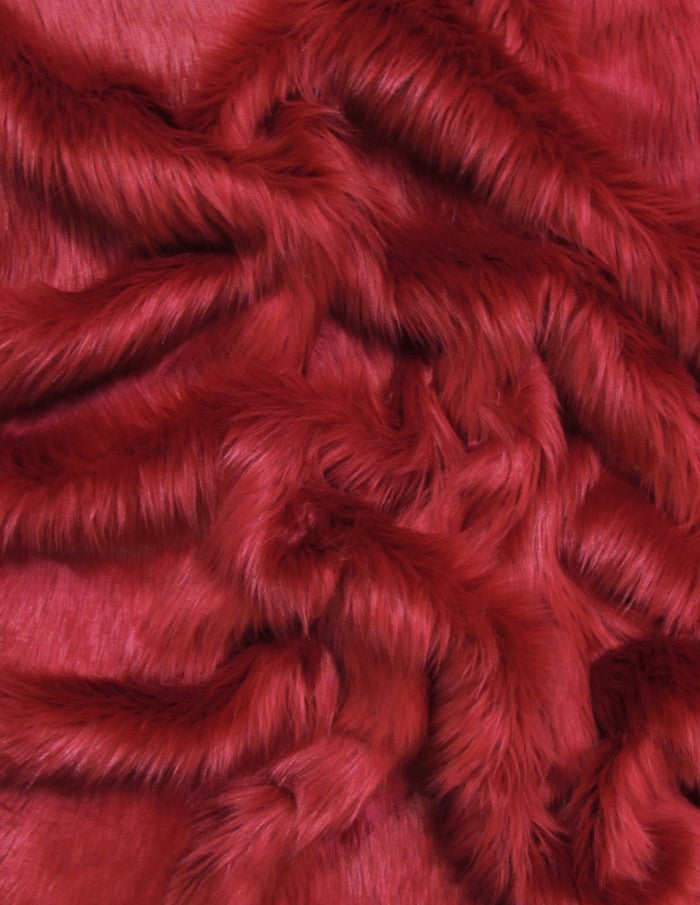 Scarlet Red Solid Shaggy Long Pile Faux Fur Fabric / Sold By The Yard