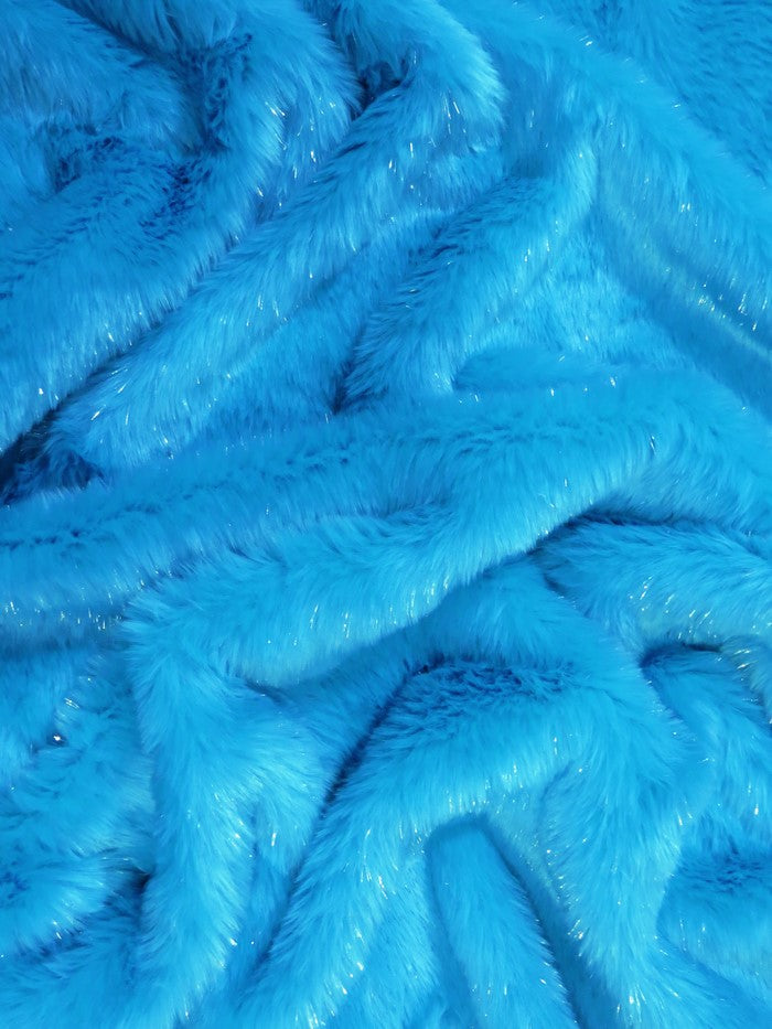 Tinsel Tip Short Shag Faux Fur / Electric Blue  Silver / Sold By The Yard