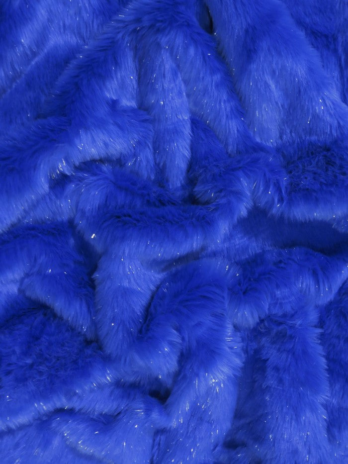 Tinsel Tip Short Shag Faux Fur / Royal Blue  Silver / Sold By The Yard